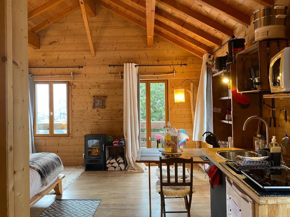 Kitchen or kitchenette, Living room, Dining area, stove