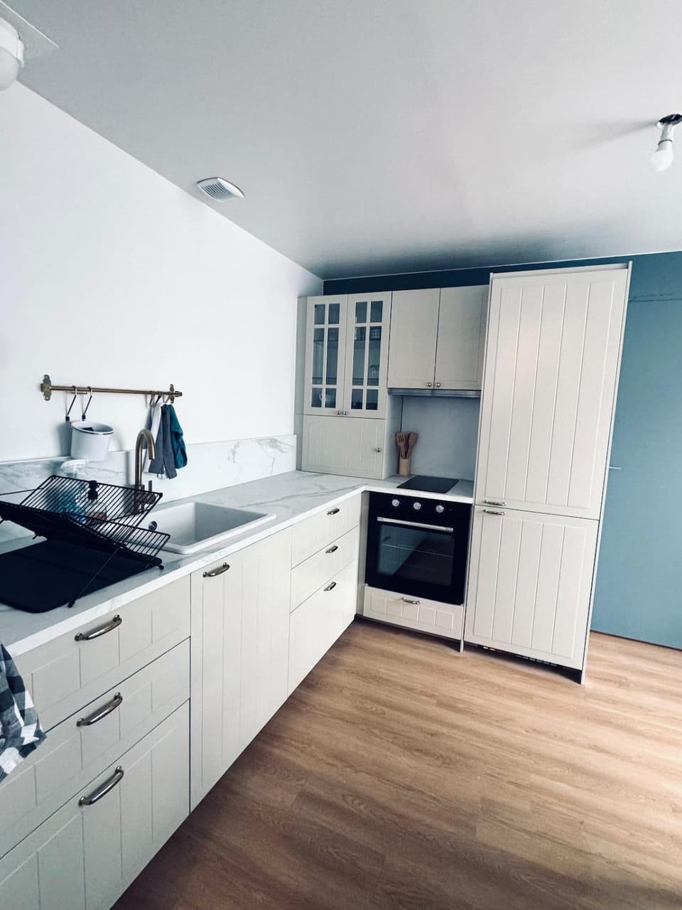 Kitchen or kitchenette, stove
