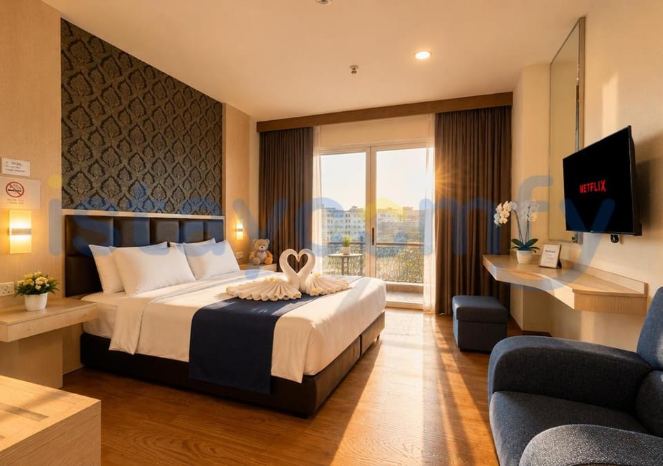 Bed, TV and multimedia, Photo of the whole room, towels