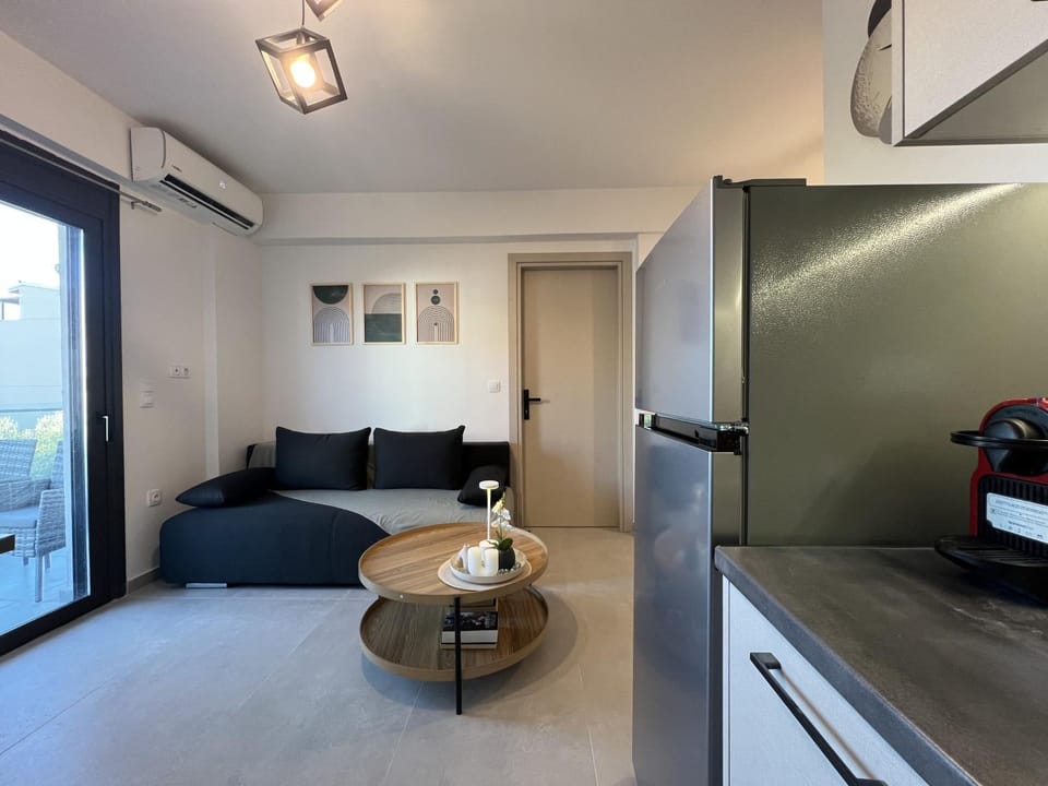 Kitchen or kitchenette, Living room, Seating area, Dining area