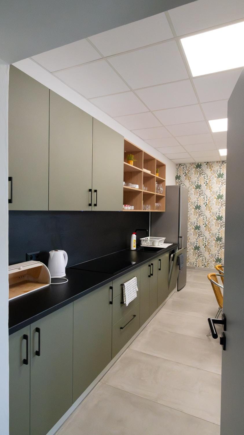 Kitchen or kitchenette, stove