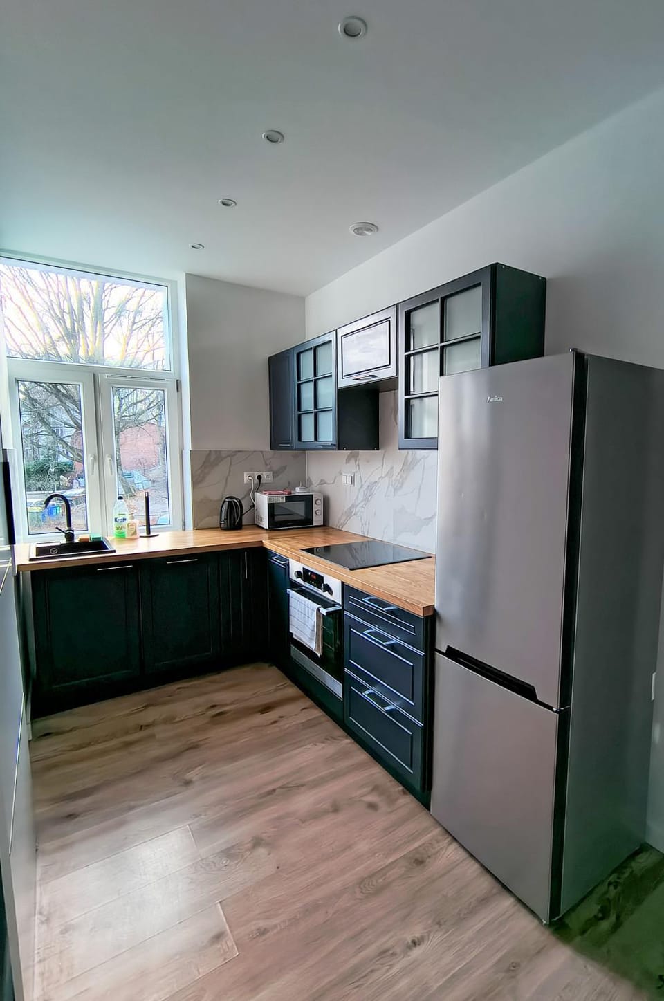 Kitchen or kitchenette, dishwasher, stove