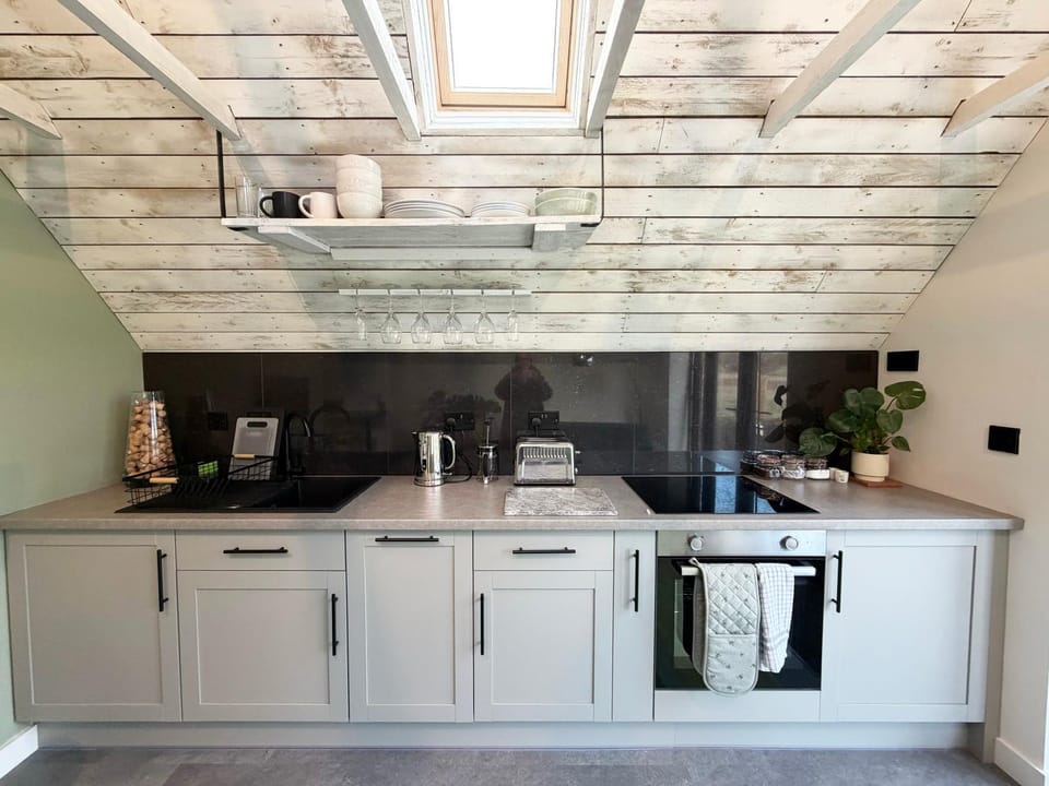 Coffee/tea facilities, Kitchen or kitchenette, dishwasher, oven, stove, toaster