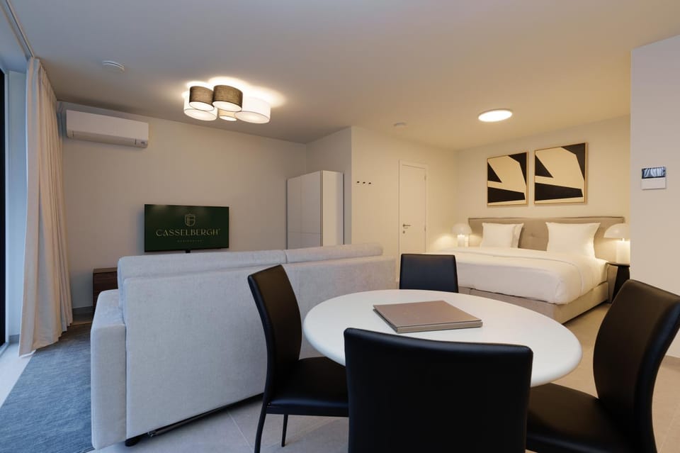 Bed, TV and multimedia, Living room, Photo of the whole room, Seating area, Dining area, Bedroom, air conditioner