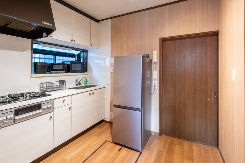 Kitchen or kitchenette, stove