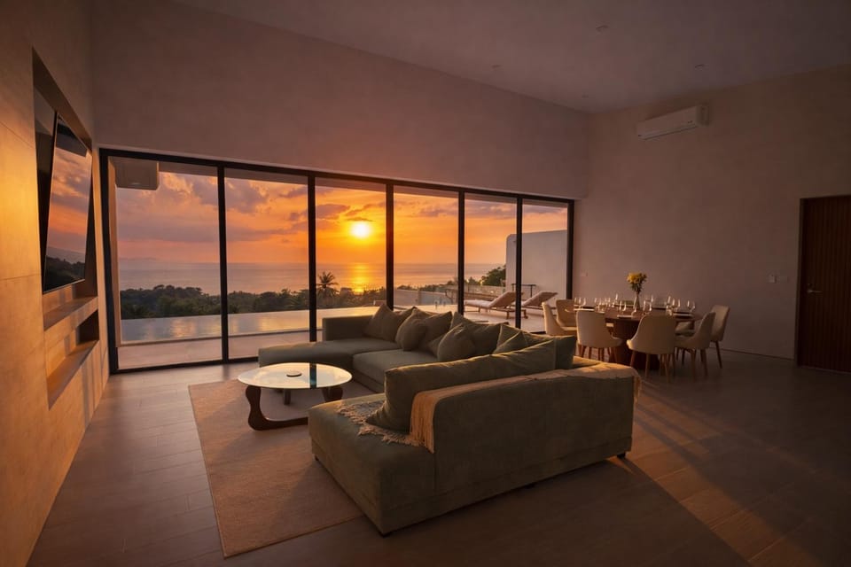 Living room, Dining area, Pool view, Pool view, Sunset
