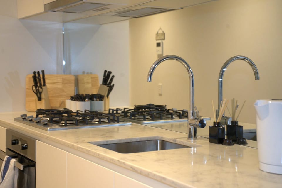 Kitchen or kitchenette, stove