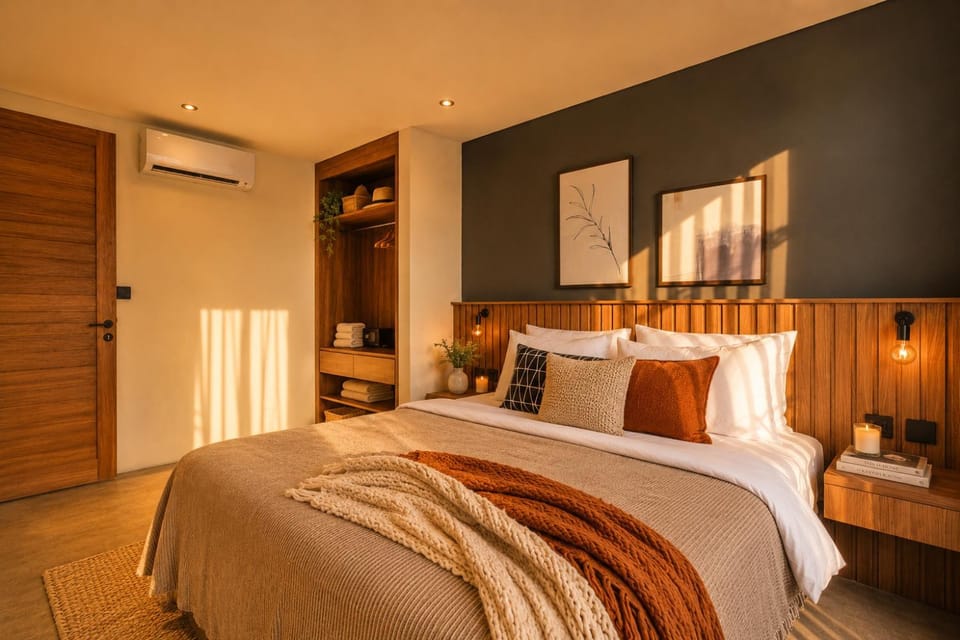 Bed, Bedroom, wardrobe, air conditioner