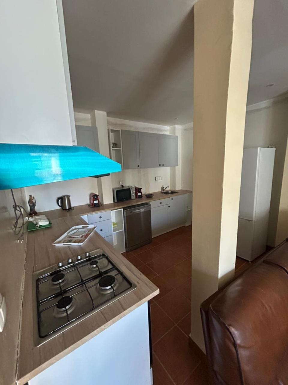 Kitchen or kitchenette, stove