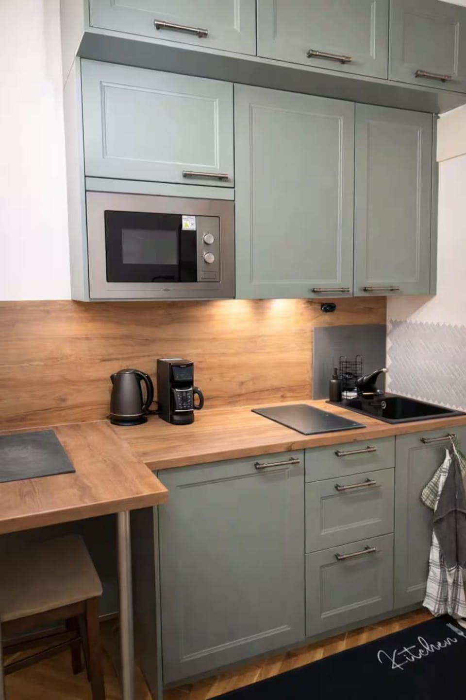 Kitchen or kitchenette, stove