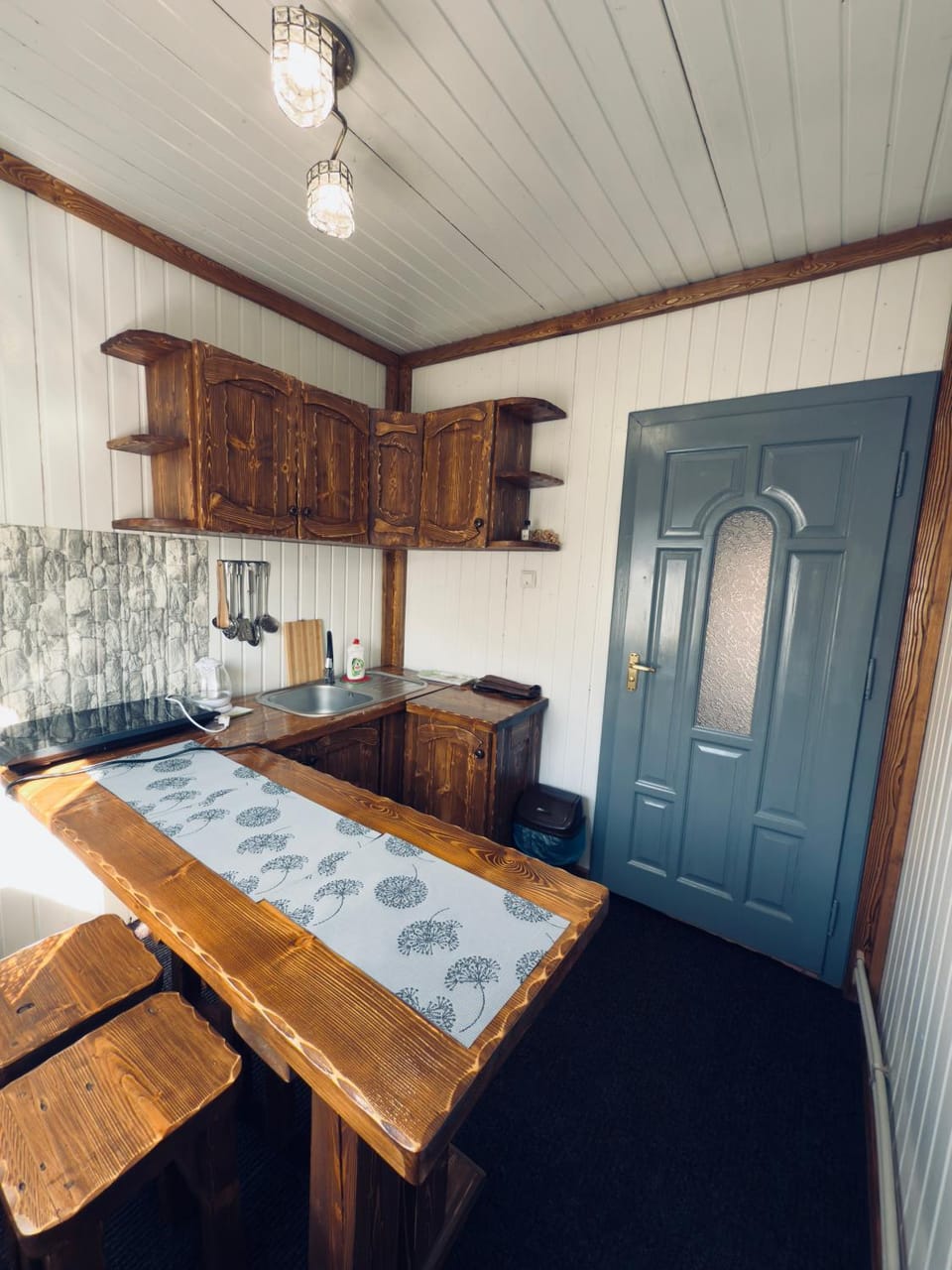 Kitchen or kitchenette, stove
