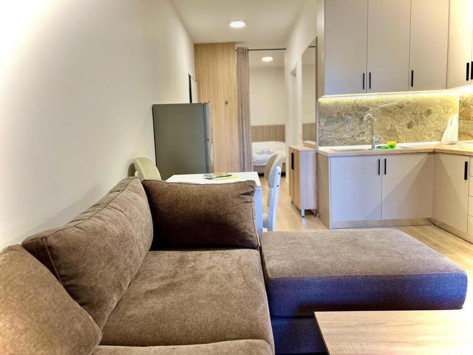 Kitchen or kitchenette, Living room, Seating area, oven