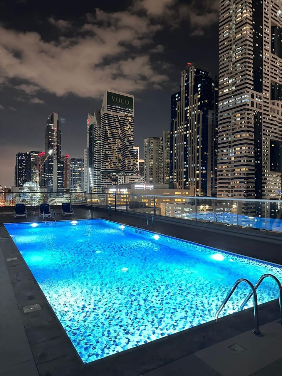 Night, City view, Pool view, Swimming pool