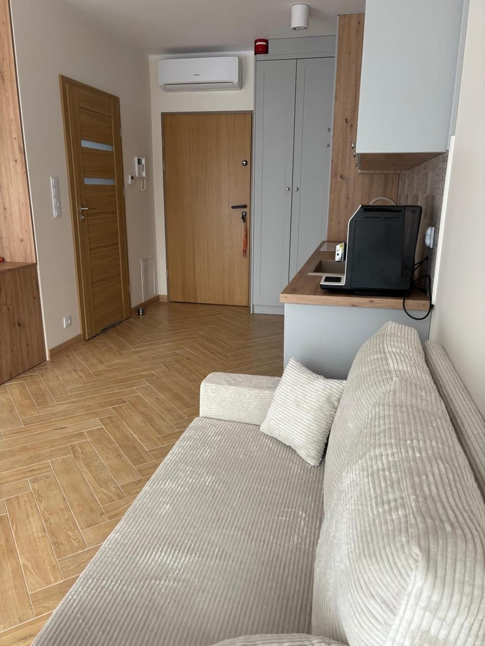 Bed, TV and multimedia, Kitchen or kitchenette, Living room, Photo of the whole room, Seating area, Bedroom, wardrobe, air conditioner