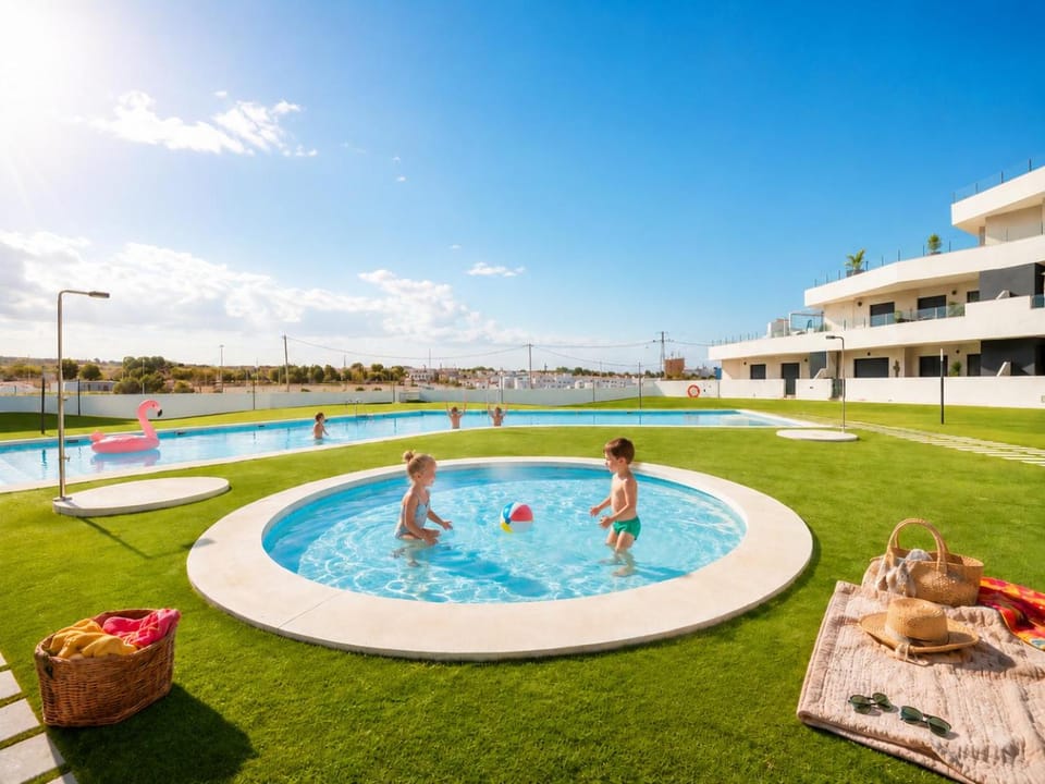 Property building, Children play ground, Swimming pool, children, young children
