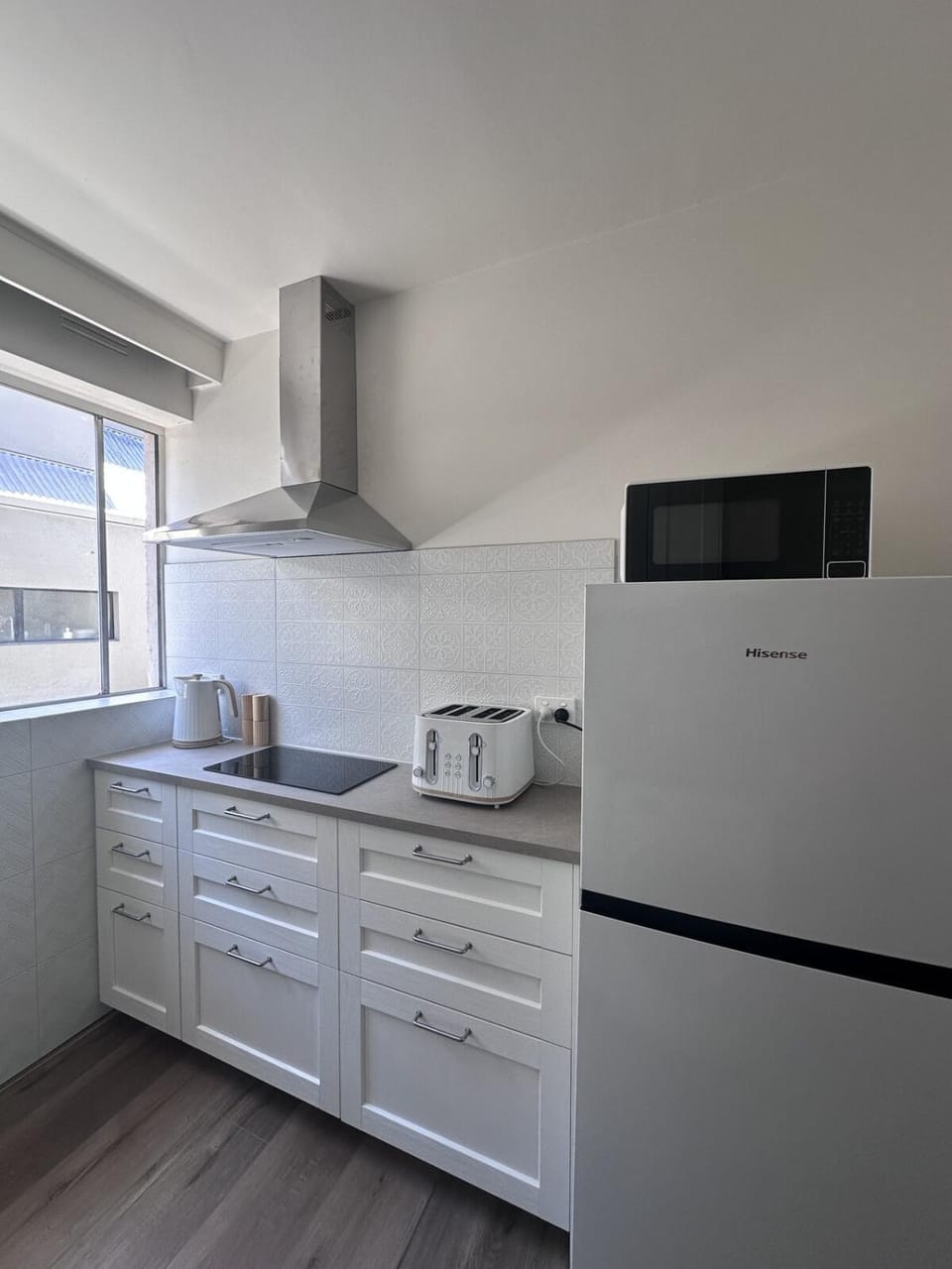 Kitchen or kitchenette, stove