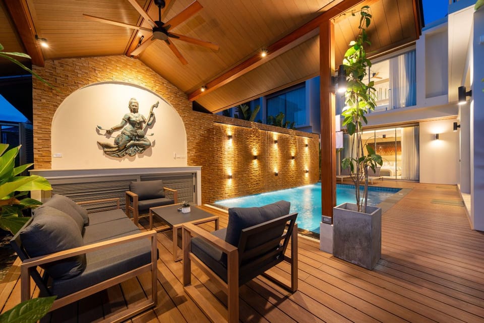 Patio, Living room, Seating area, Dining area, Pool view, Swimming pool