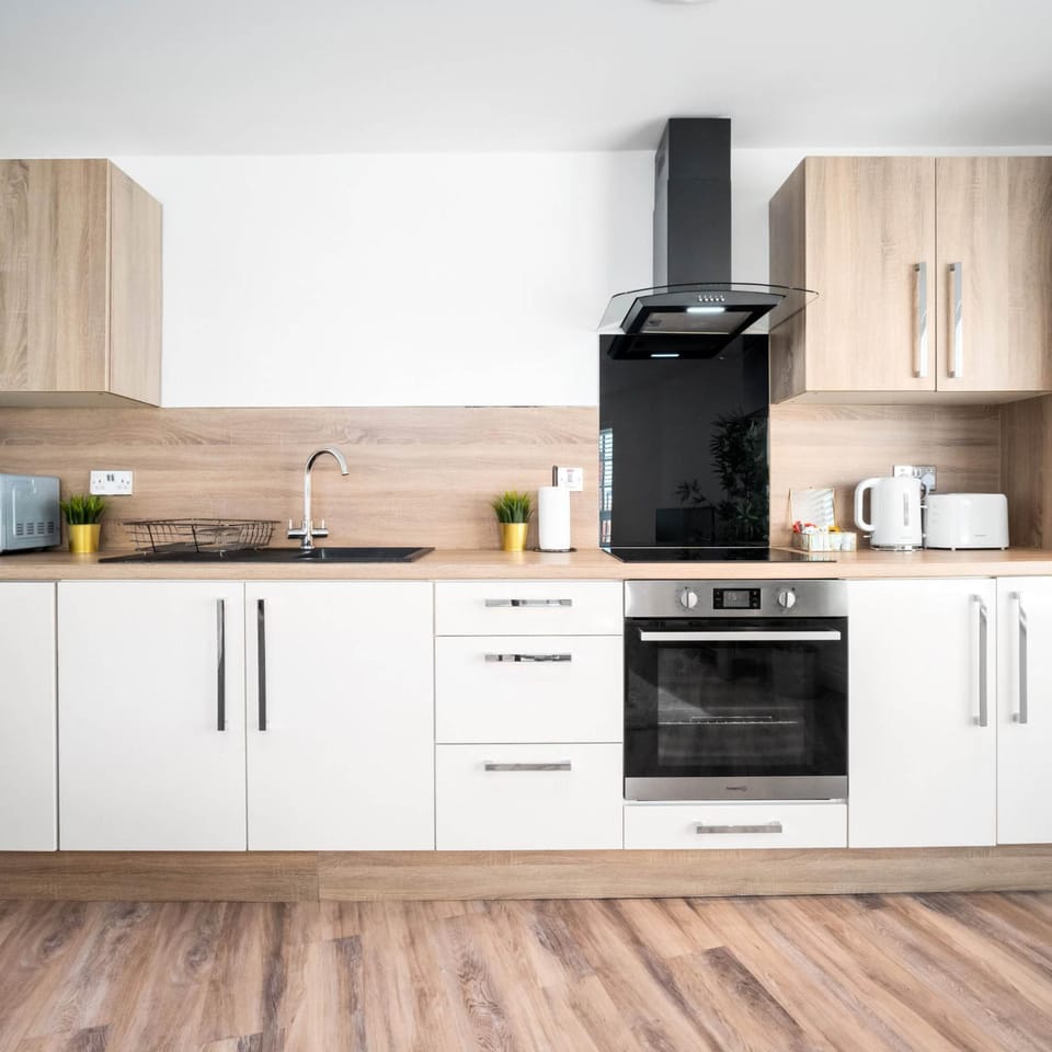 Kitchen or kitchenette, stove
