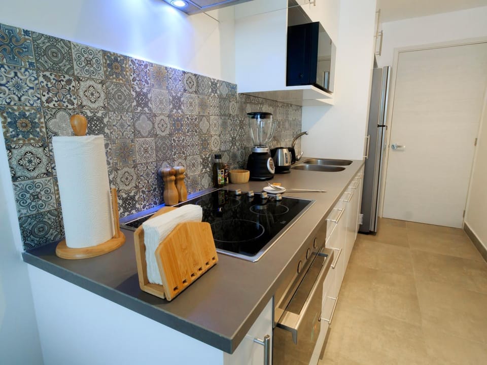 Kitchen or kitchenette, stove