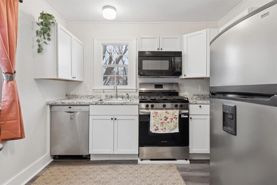 Kitchen or kitchenette, stove