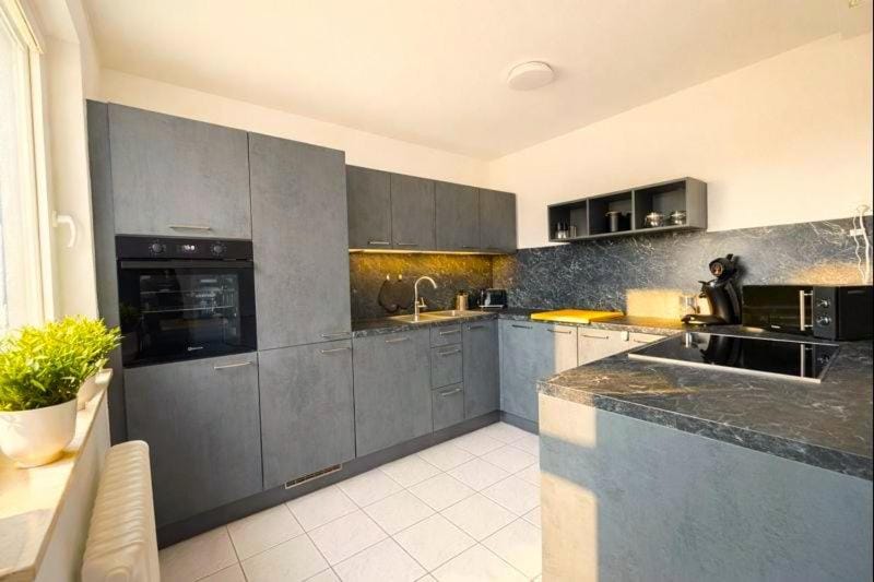 Kitchen or kitchenette, dishwasher, oven, stove