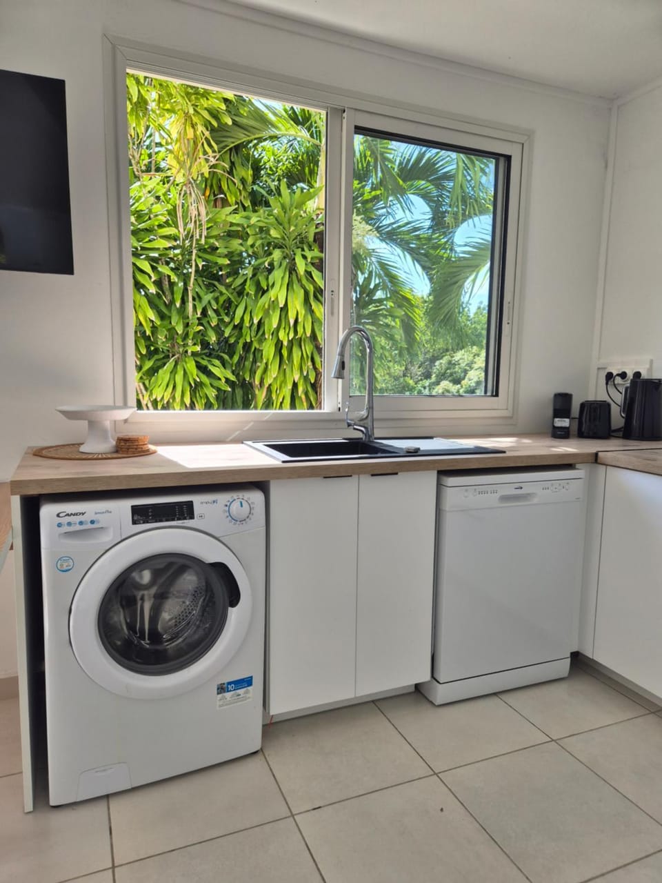 Kitchen or kitchenette, dishwasher, washing machine