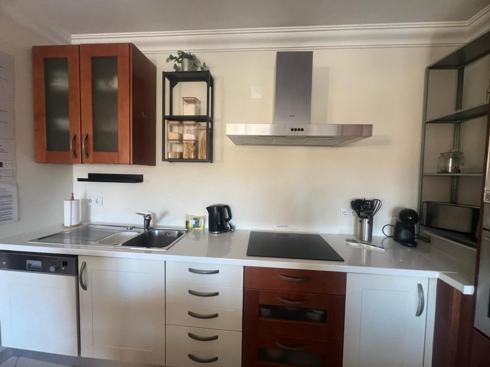 Kitchen or kitchenette, dishwasher, stove