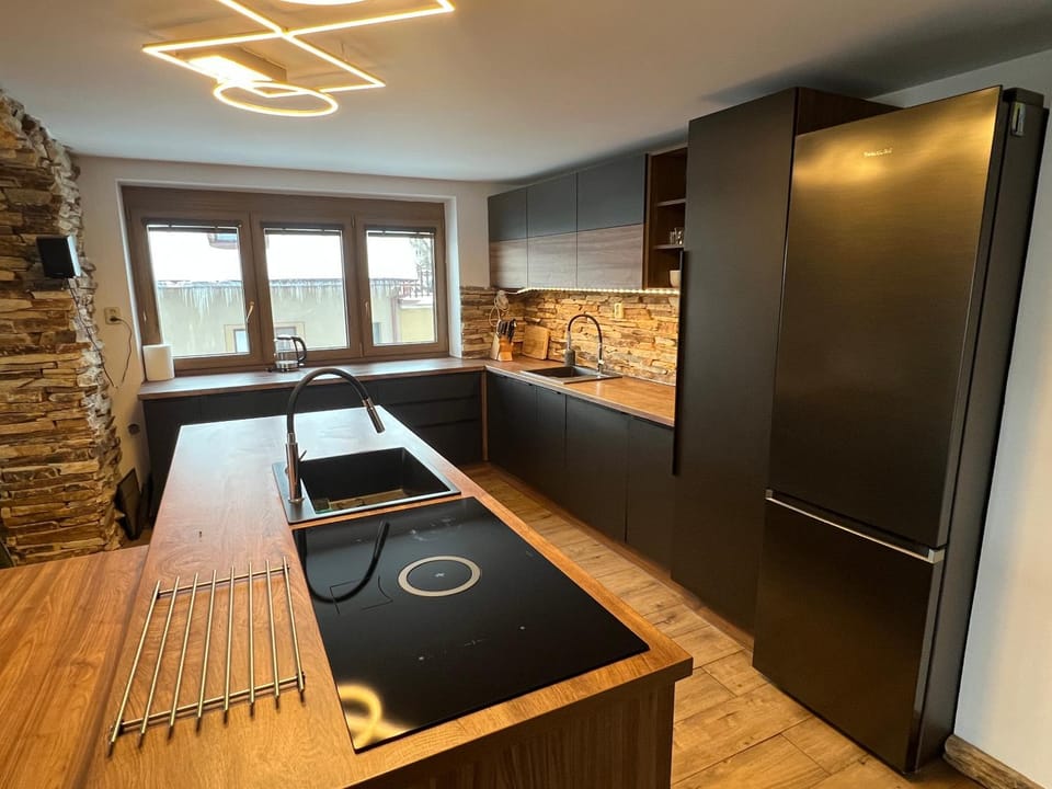 Kitchen or kitchenette, stove