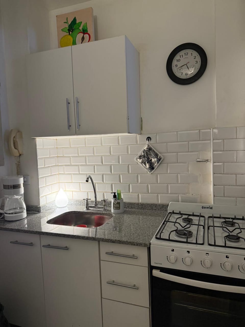 Kitchen or kitchenette, stove