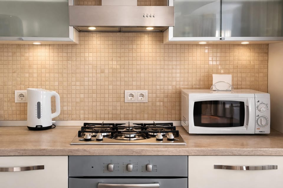 Kitchen or kitchenette, stove