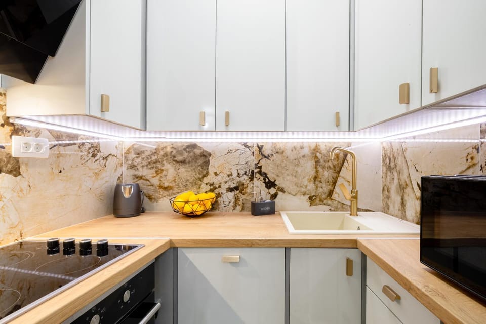 Kitchen or kitchenette, dishwasher, stove