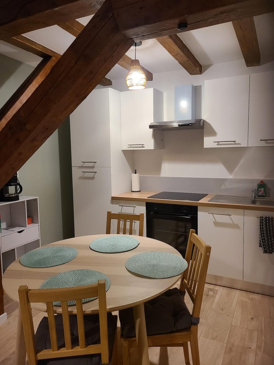 Dining area, stove, kitchen