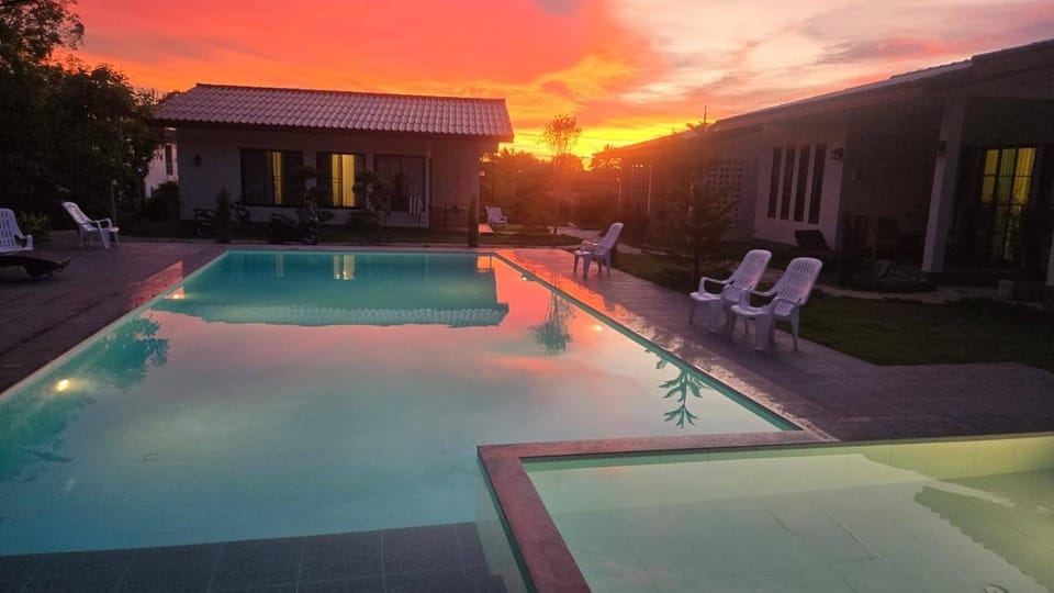 Pool view, Swimming pool, Swimming pool, Sunset