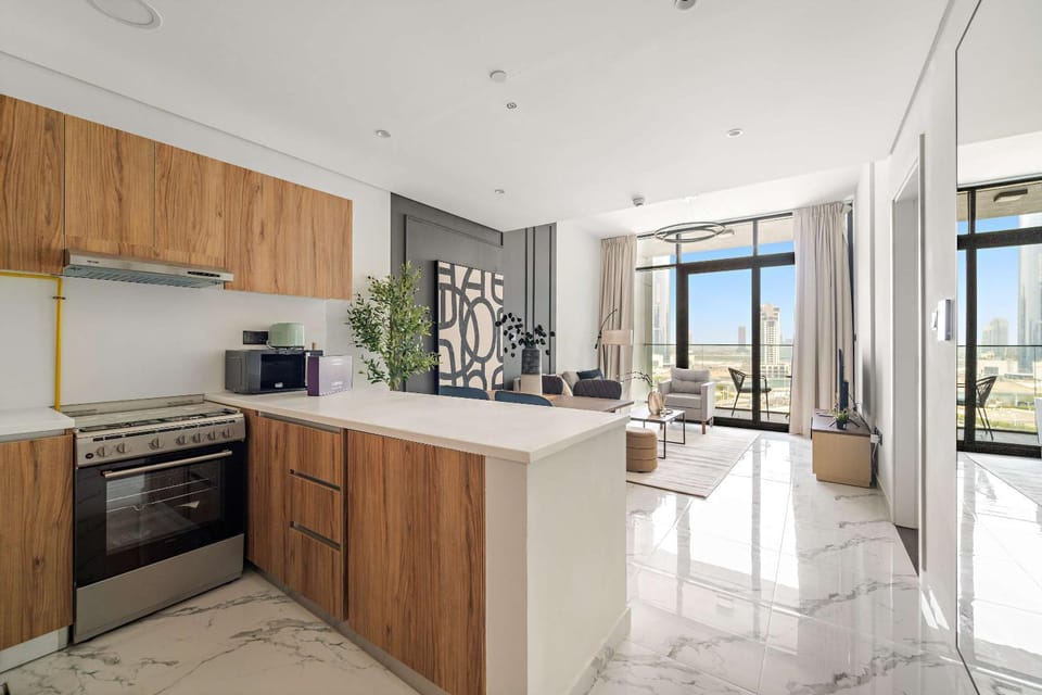 Kitchen or kitchenette, stove
