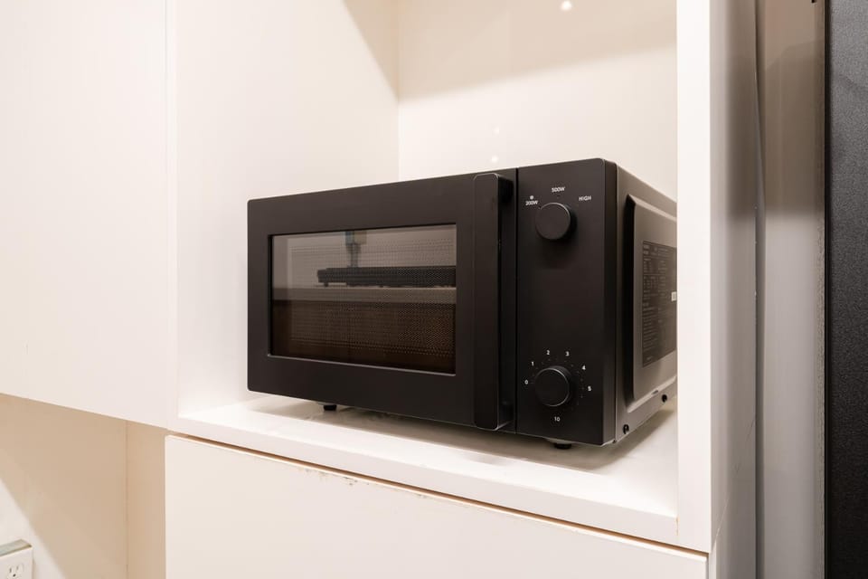 Kitchen or kitchenette, microwave