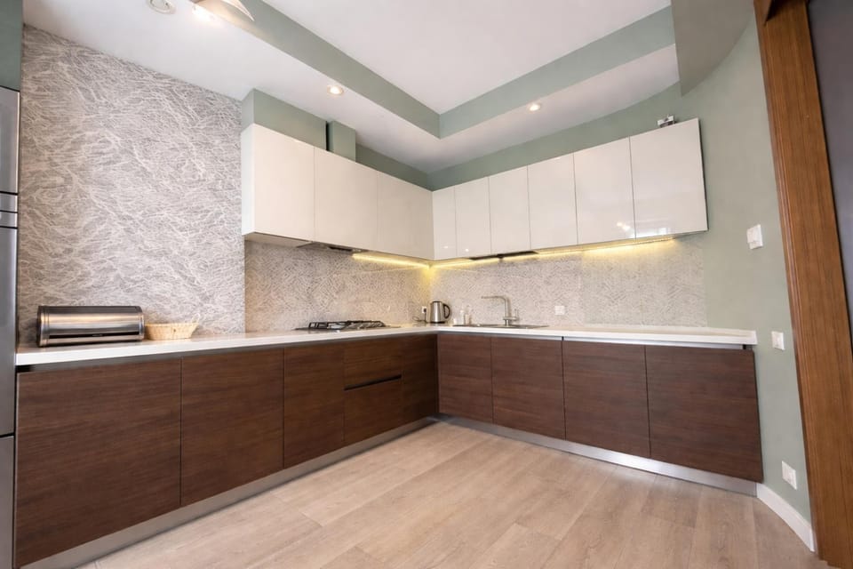 Kitchen or kitchenette, stove