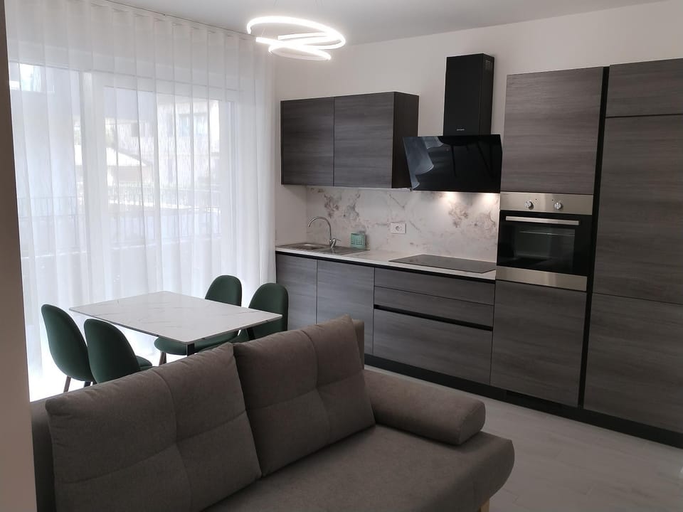 Kitchen or kitchenette, Living room, oven, stove