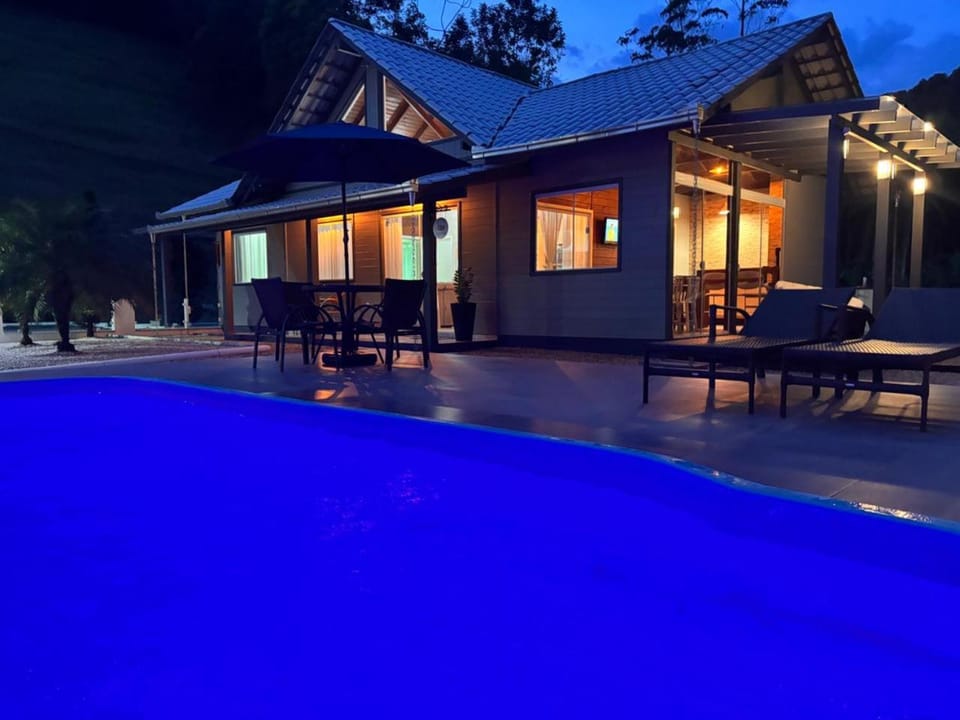 Night, Pool view, Swimming pool, sunbed