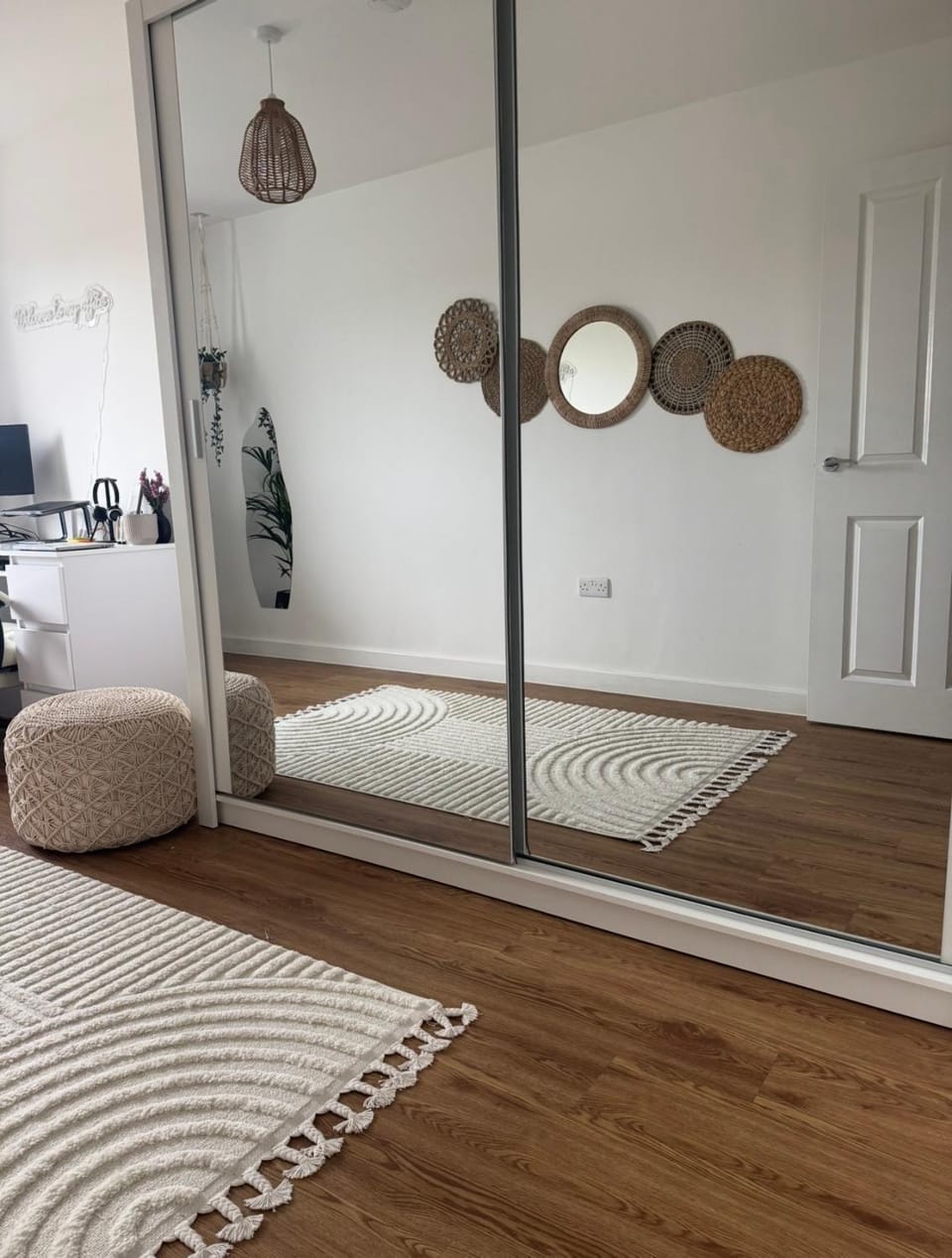 Bed, wardrobe
