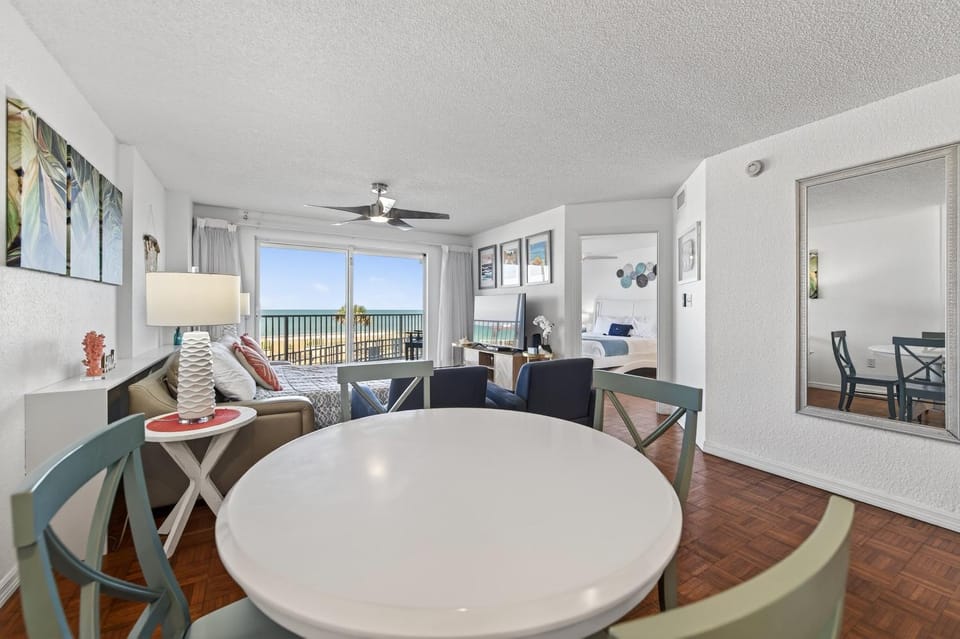Ground floor direct oceanfront 2/2 with a balcony, heated pool, and garage parking Apartment in Ormond By The Sea
