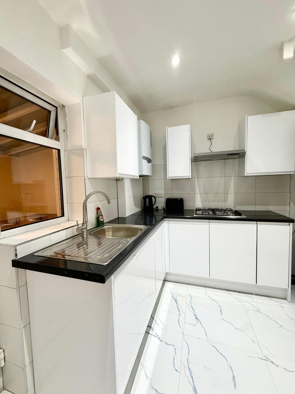 Kitchen or kitchenette, stove