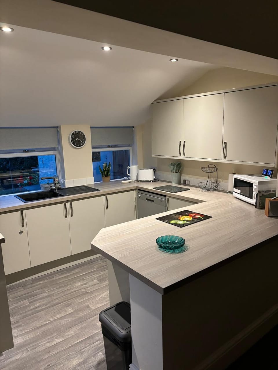 Kitchen or kitchenette, dishwasher, stove