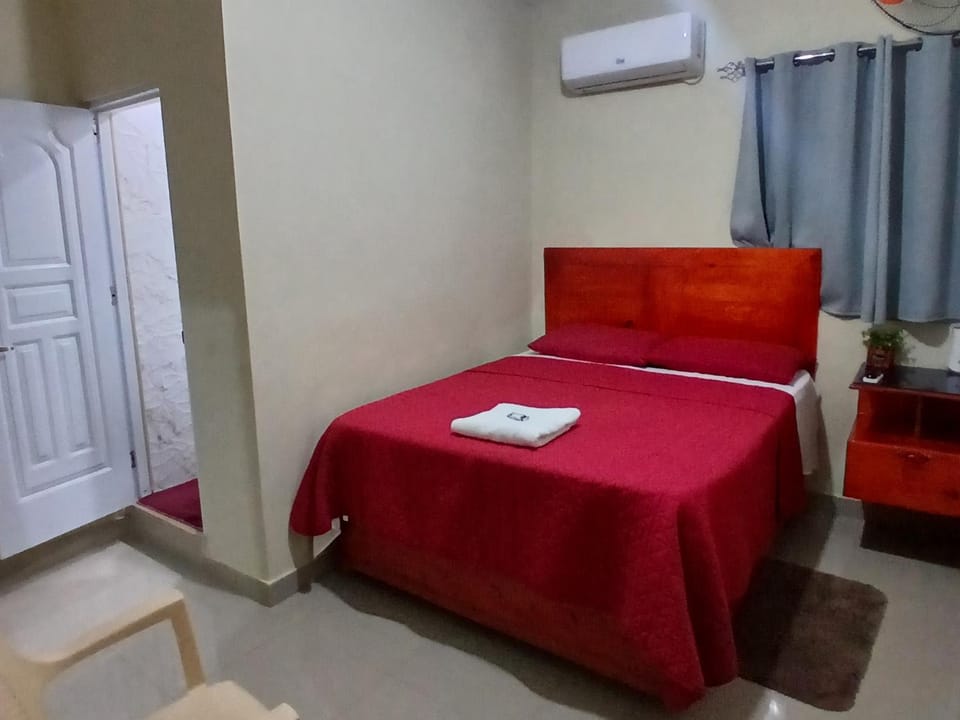 Bed, Photo of the whole room, Bedroom, towels, air conditioner