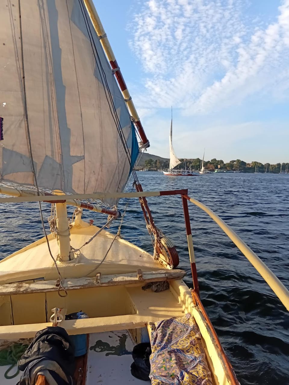 Aswan all-inclusive private felucca Docked boat in Egypt