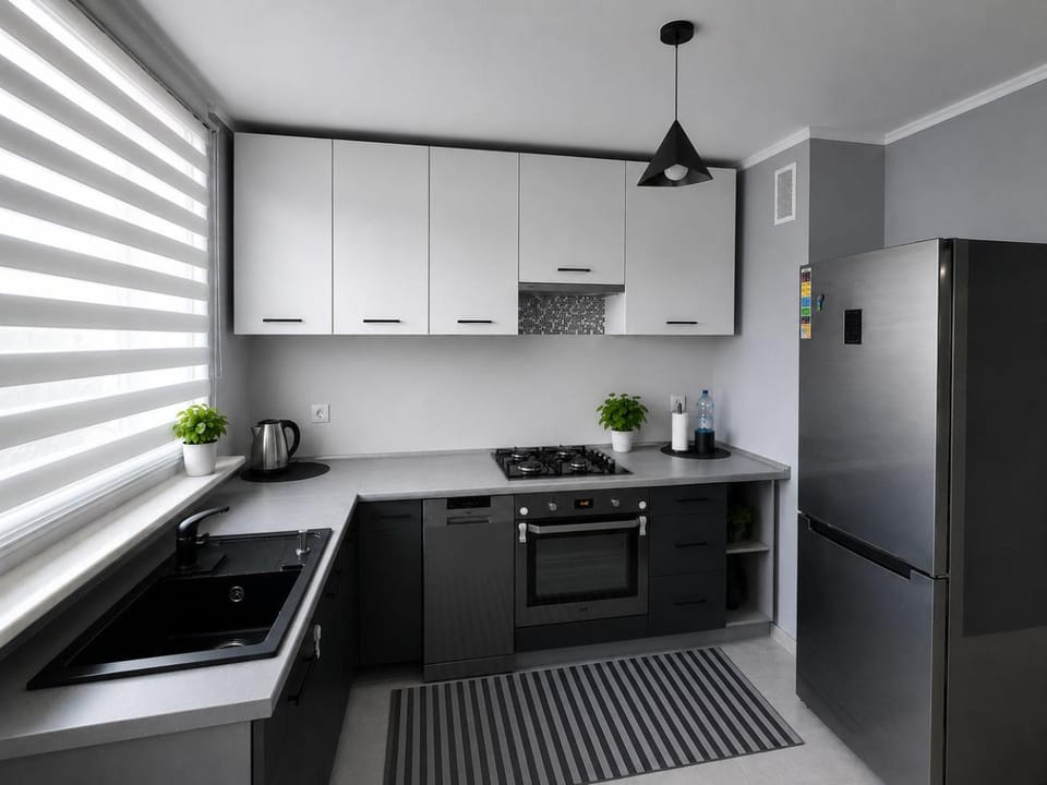 Kitchen or kitchenette, oven, stove