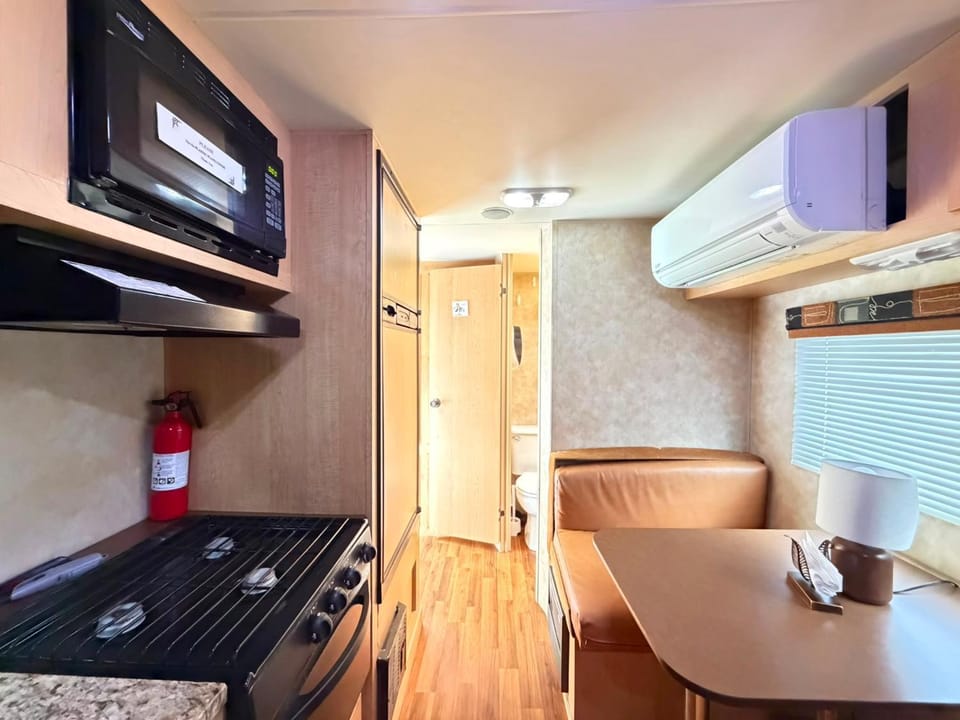 Kitchen or kitchenette, stove