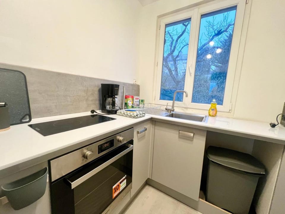 Kitchen or kitchenette, oven, stove