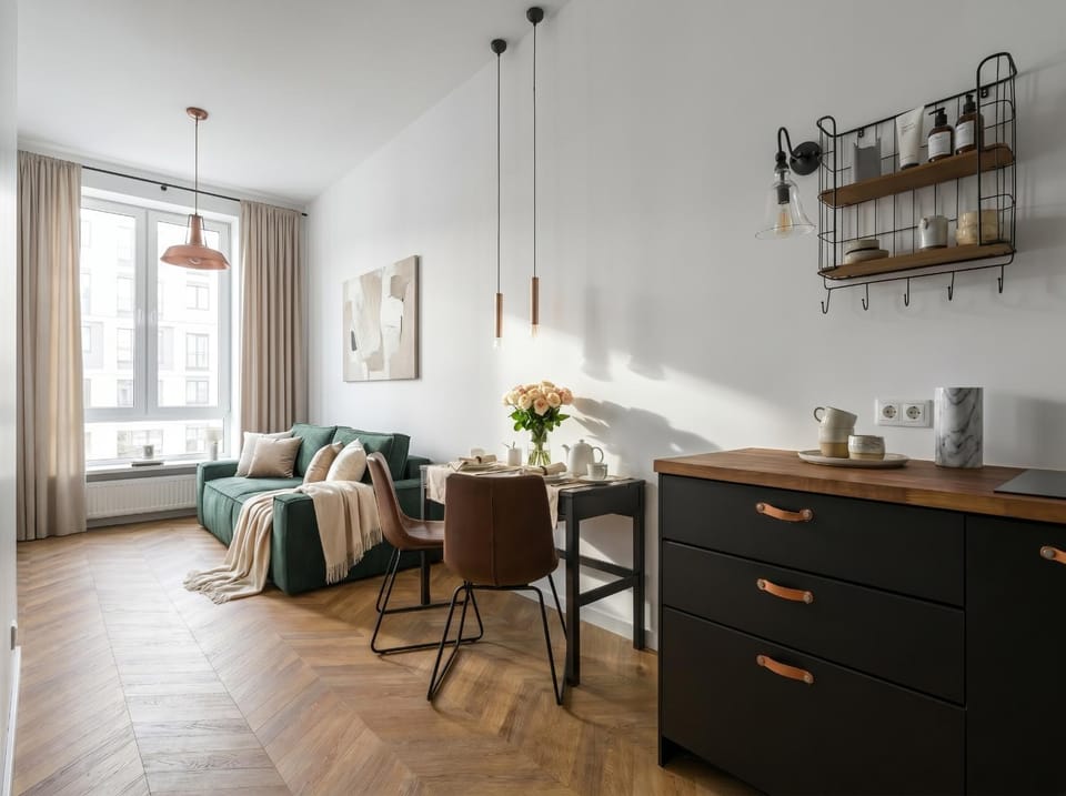 Coffee/tea facilities, Kitchen or kitchenette, Living room, Seating area, Dining area