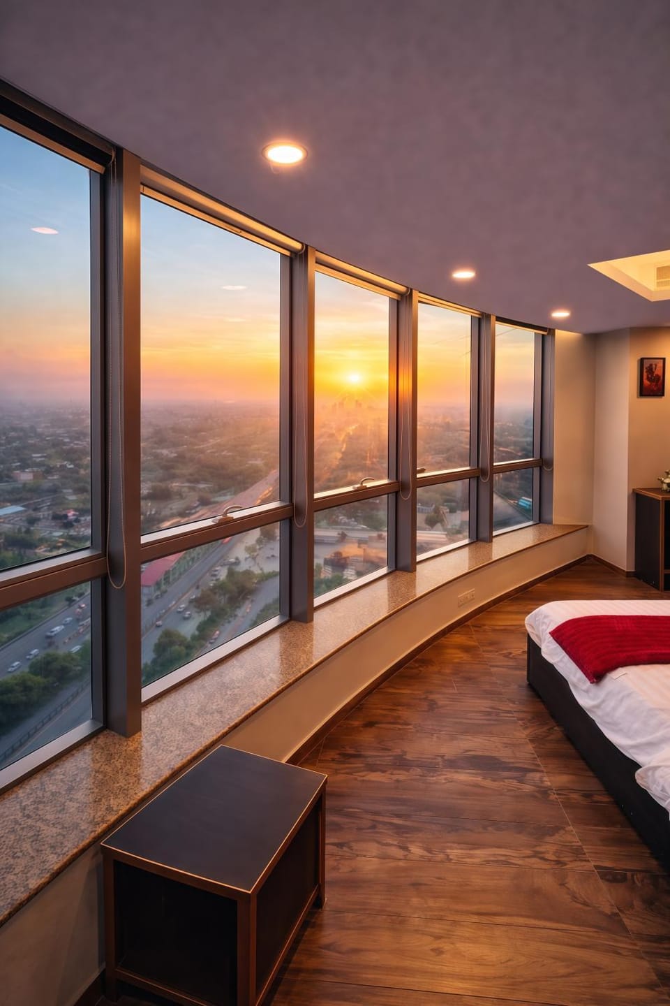 Bed, Natural landscape, View (from property/room), Balcony/Terrace, Photo of the whole room, Bedroom, Mountain view, Sunset