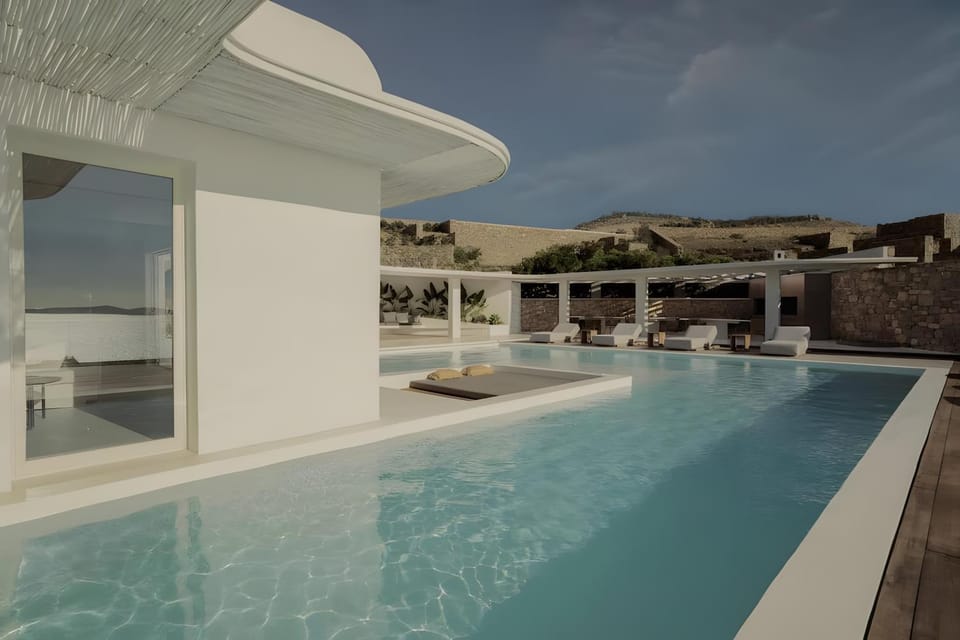 Property building, Living room, Swimming pool